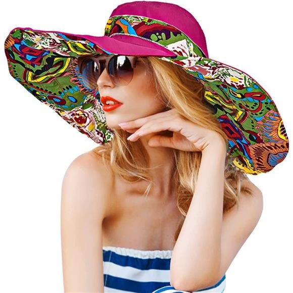 Womens Beach Hat Floppy Reversible Big Sun Hat Wide Brim Fedora SPF Hat UPF 50+ main image 5